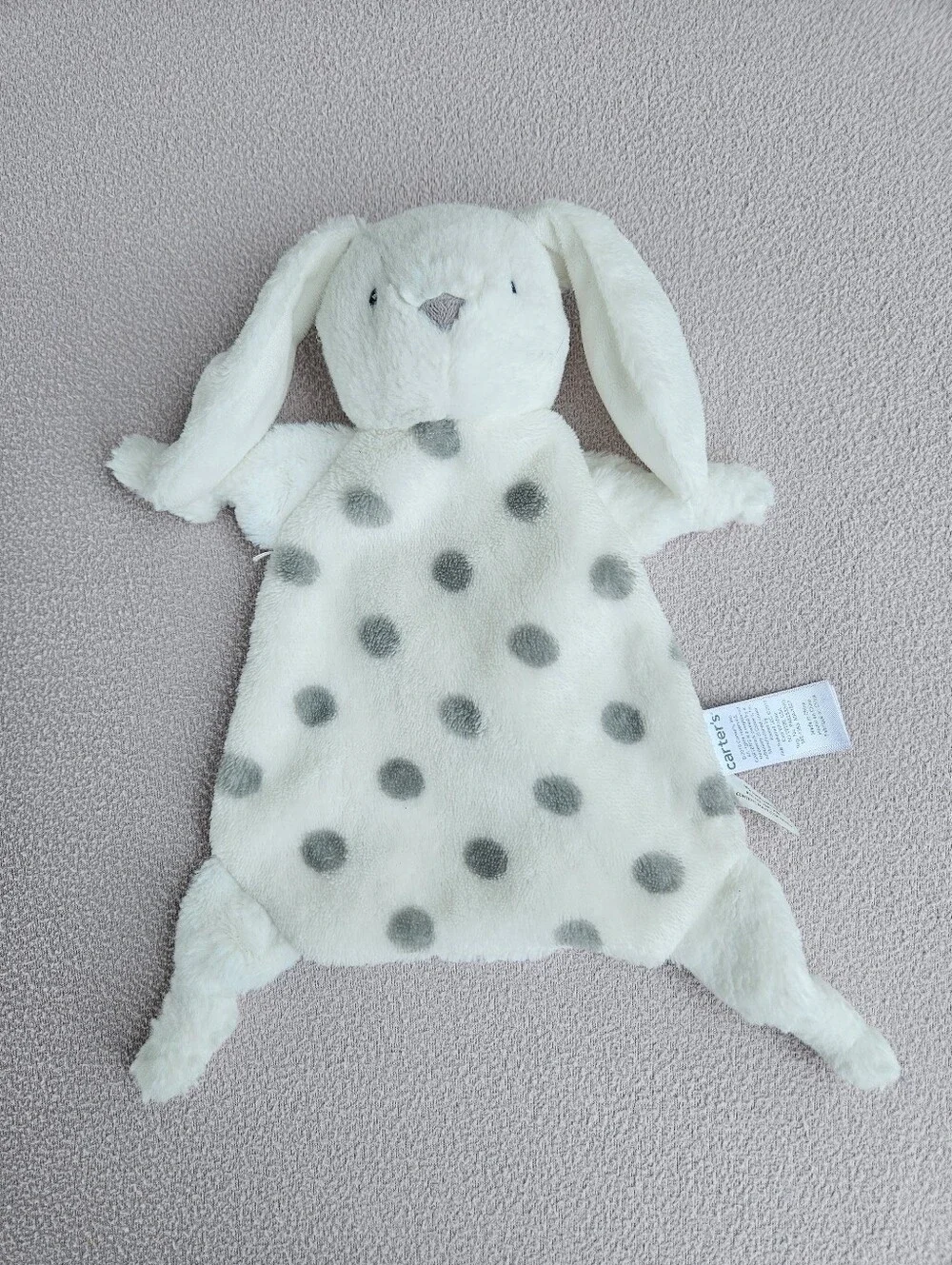 Carters Grey White Polka Dot Bunny Rabbit Knots Plush Baby Security Blanket